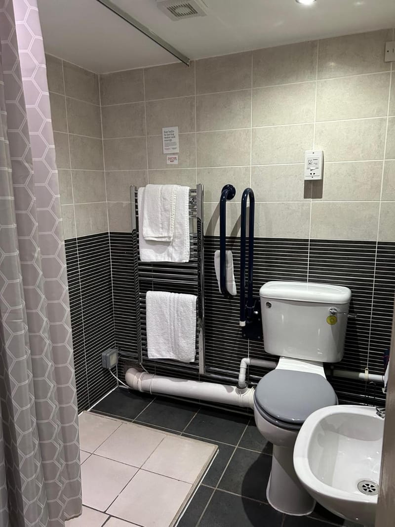 Accessible bathroom with grab rails