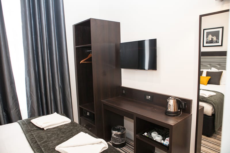 Desk, kettle and TV